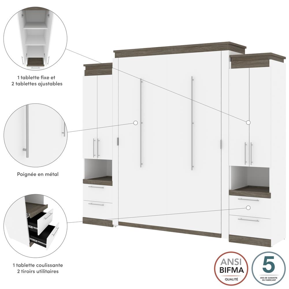 Orion Queen Murphy Bed with Storage Cabinets and Pull-Out Shelves (106W)