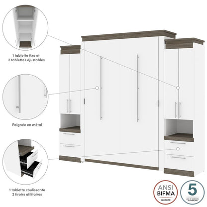 Orion Queen Murphy Bed with Storage Cabinets and Pull-Out Shelves (106W)