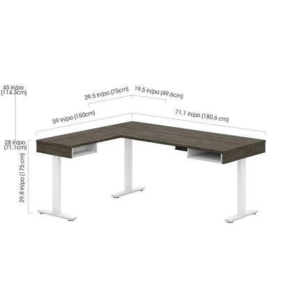 81W L-Shaped Standing Desk with Dual Monitor Arm and Credenza