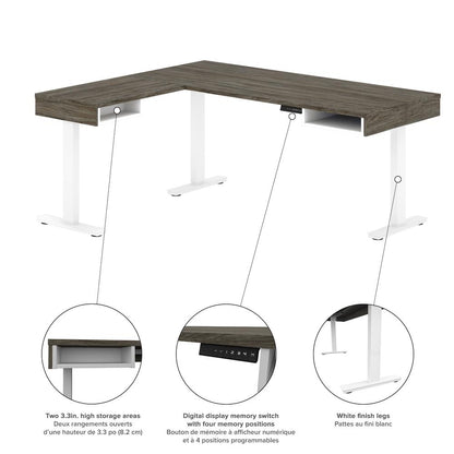 81W L-Shaped Standing Desk with Dual Monitor Arm and Credenza