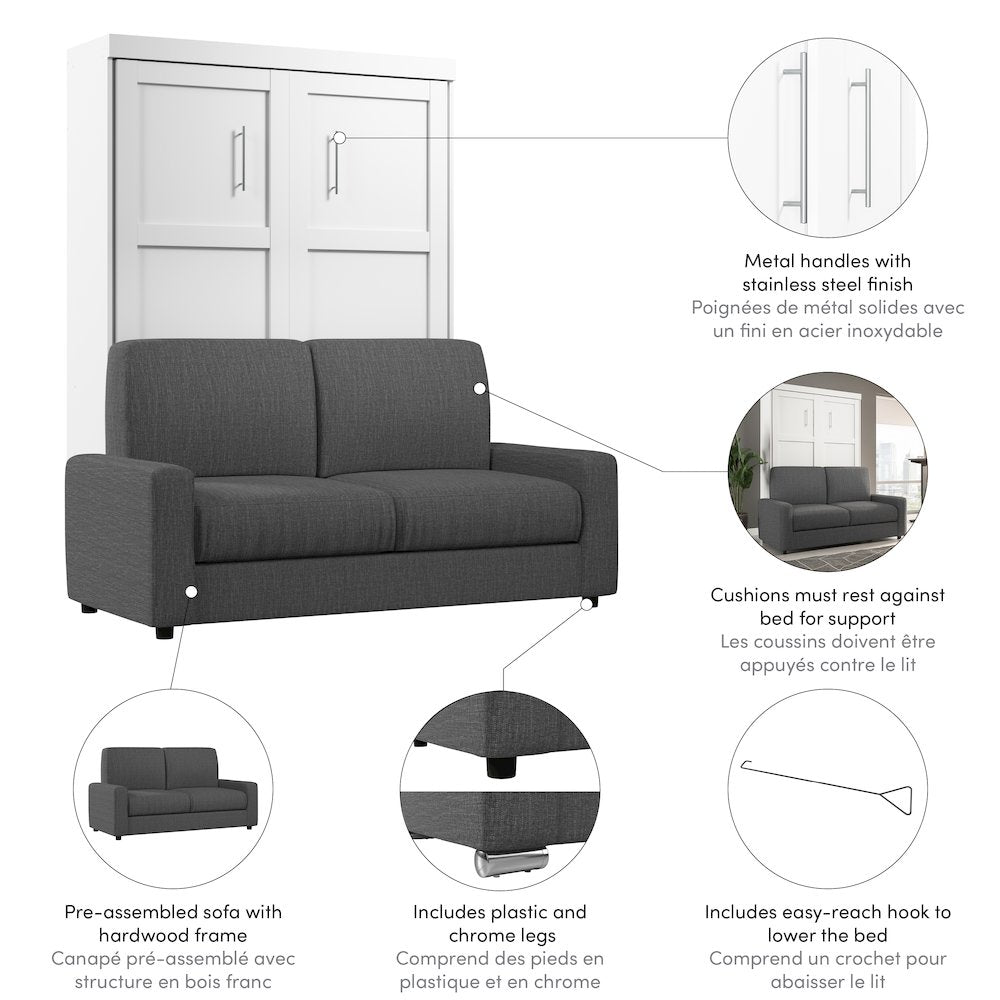Murphy Sofa, 73-inch Space-Saving Wall Bed for Multipurpose Guest Room, White