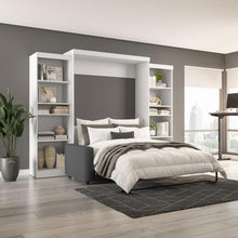 Queen Murphy Sofa and Shelving Units, 115-inch Space-Saving Wall Bed, White