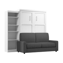 Queen Murphy Sofa and Shelving Unit, 96-inch Space-Saving Wall Bed with Storage