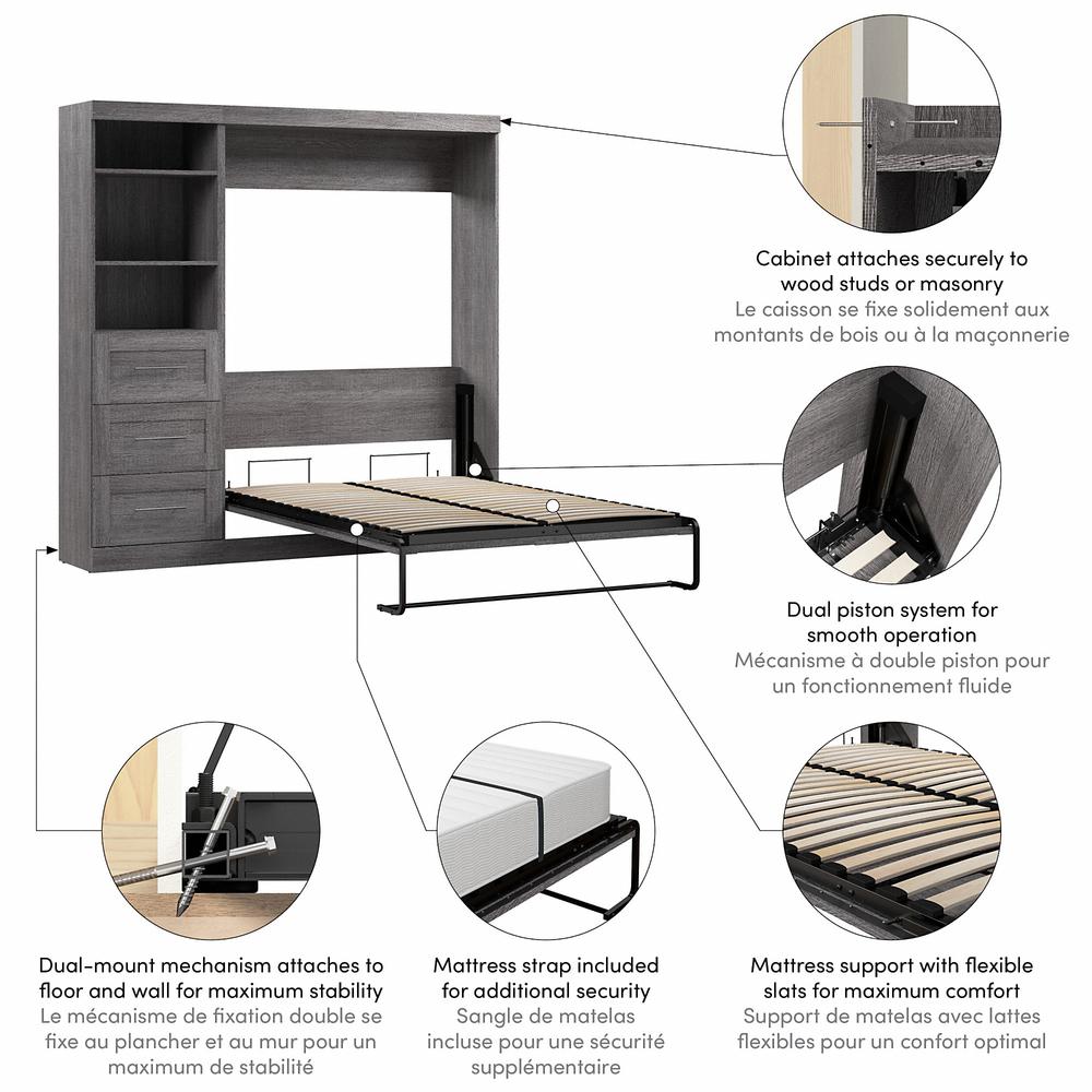 Murphy Bed and Storage Unit with Drawers, 84-inch Space-Saving Wall Bed