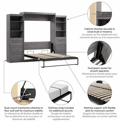Queen Murphy 2 Shelving Units with Drawers, 115-inch Space-Saving Wall Bed