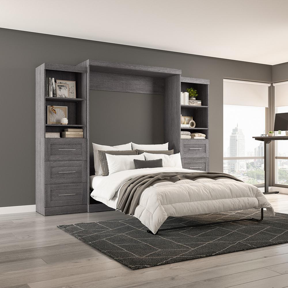 Queen Murphy 2 Shelving Units with Drawers, 115-inch Space-Saving Wall Bed