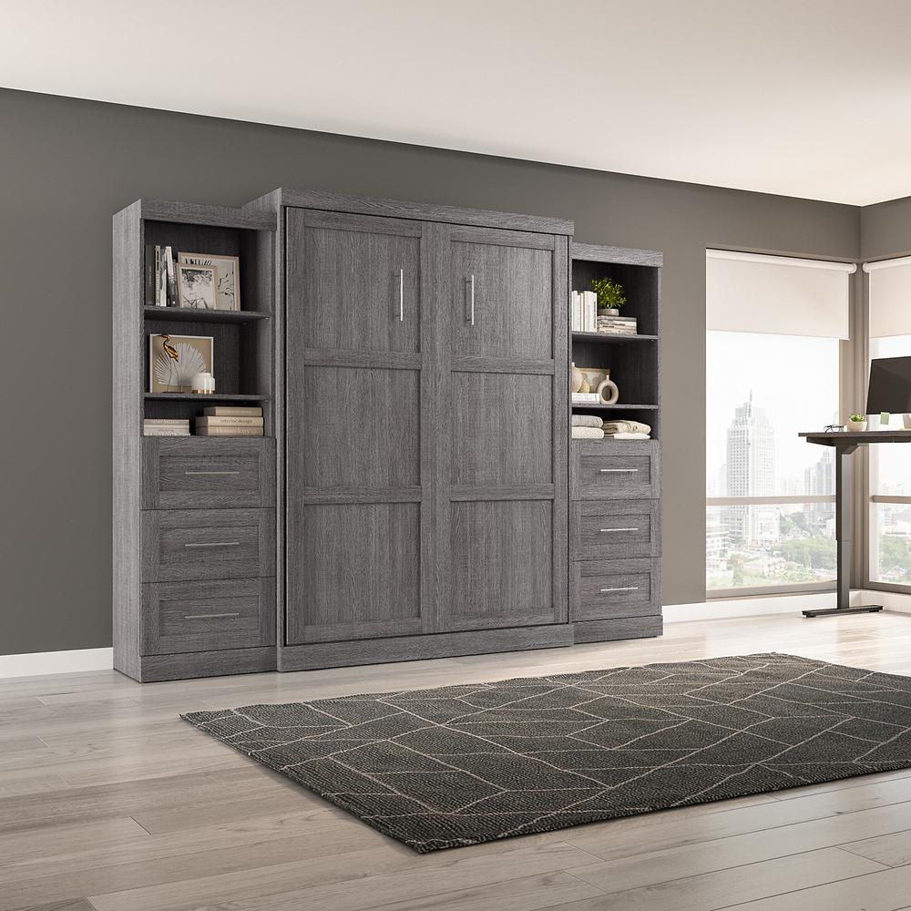 Queen Murphy 2 Shelving Units with Drawers, 115-inch Space-Saving Wall Bed