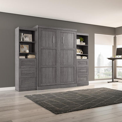 Queen Murphy 2 Shelving Units with Drawers, 115-inch Space-Saving Wall Bed