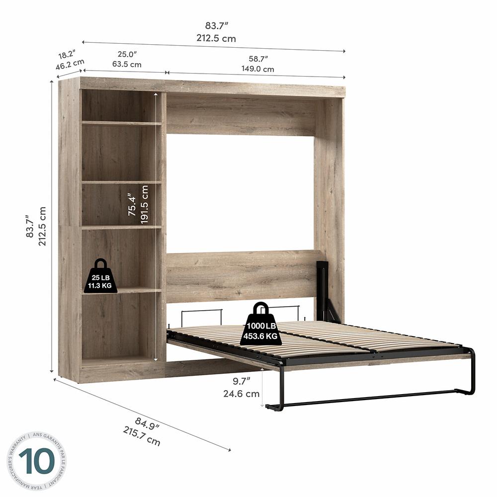 Murphy Bed with Shelving Unit, 84-inch Space-Saving Wall Bed