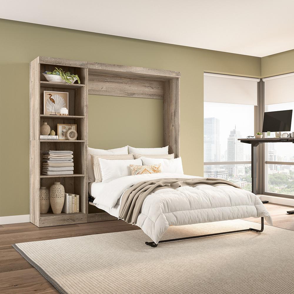 Murphy Bed with Shelving Unit, 84-inch Space-Saving Wall Bed