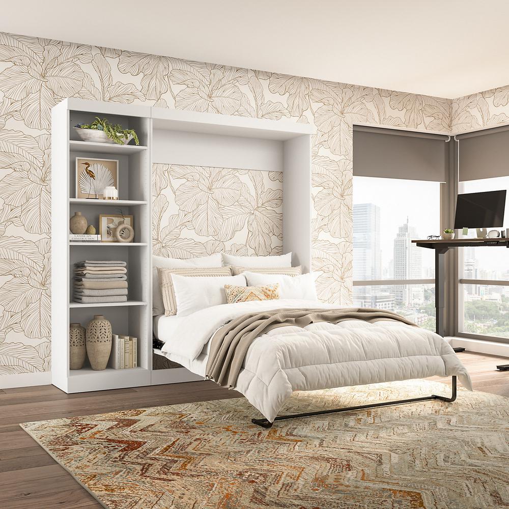 Murphy Bed with Shelving Unit, 84-inch Space-Saving Wall Bed