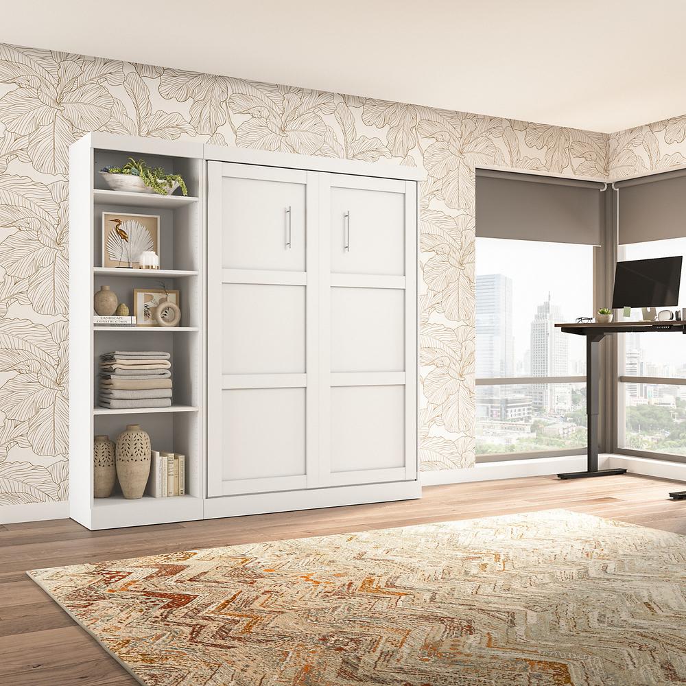 Murphy Bed with Shelving Unit, 84-inch Space-Saving Wall Bed