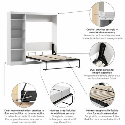 Murphy Bed with Shelving Unit, 84-inch Space-Saving Wall Bed