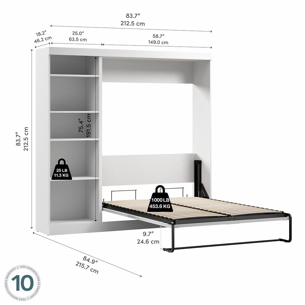 Murphy Bed with Shelving Unit, 84-inch Space-Saving Wall Bed