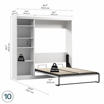Murphy Bed with Shelving Unit, 84-inch Space-Saving Wall Bed