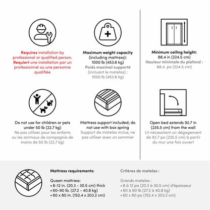 Lumina Queen Murphy Bed with Storage Cabinet (91W)