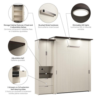 Lumina Queen Murphy Bed with Storage Cabinet (91W)