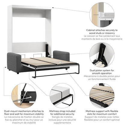 Murphy Sofa, 73-inch Space-Saving Wall Bed for Multipurpose Guest Room, White