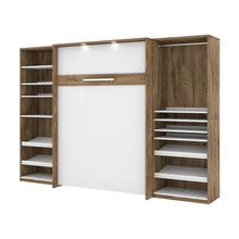 Full Murphy Bed with 2 Closet Organizers (119W) in rustic brown &amp; white