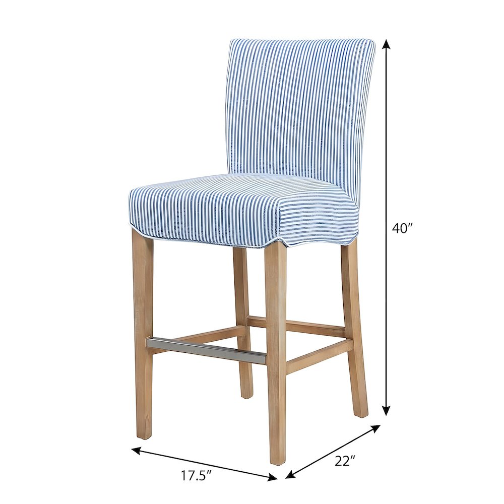 Fabric-Upholstered Bucket Seat Counter Stool with Birch Legs, Blue Stripes