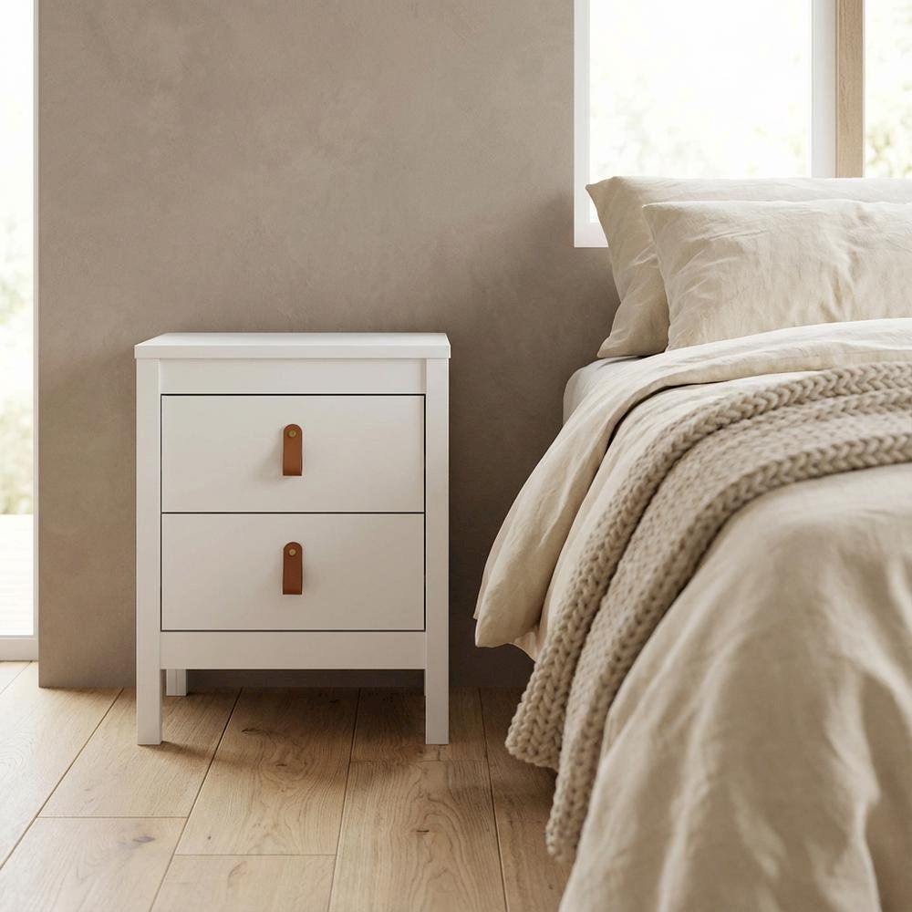 White Nightstand with Two Spacious Drawers for Bedroom Storage