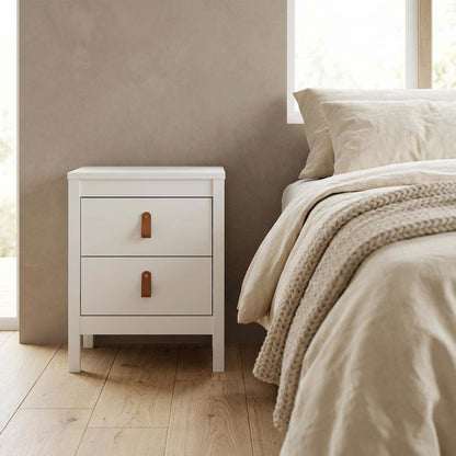 White Nightstand with Two Spacious Drawers for Bedroom Storage
