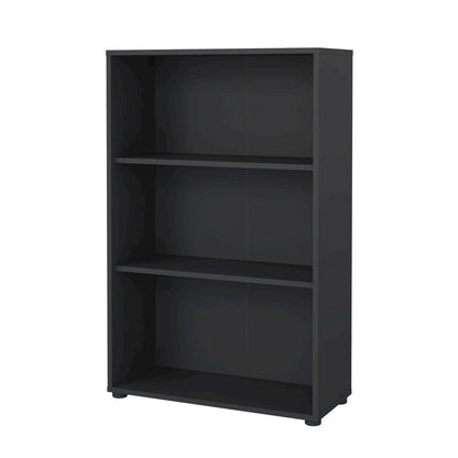 Modern Gray 3-Shelf Bookcase with Adjustable Storage for Home Office