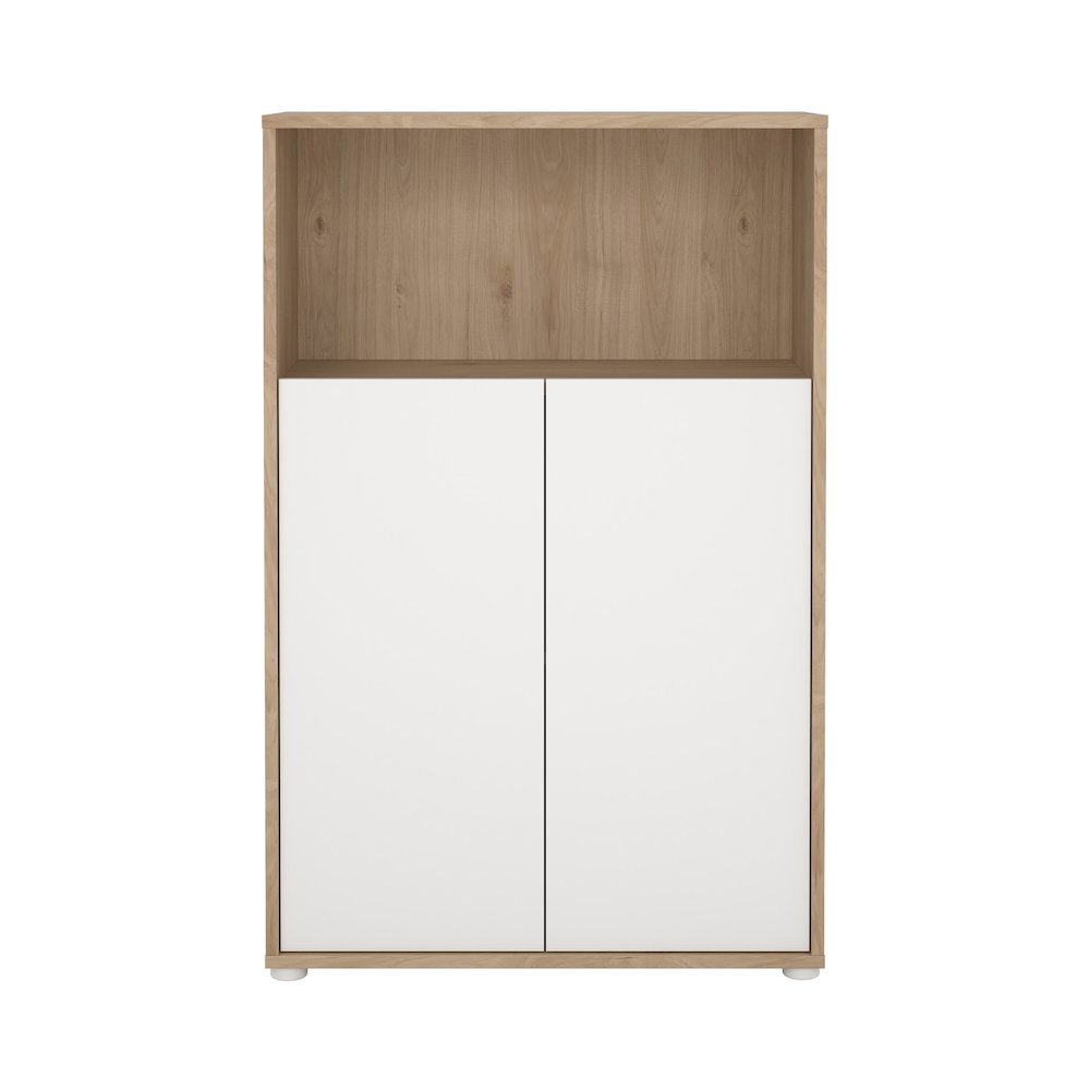Brown 3-Shelf Bookcase with 2 Doors and Adjustable Storage Shelves