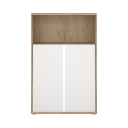 Brown 3-Shelf Bookcase with 2 Doors and Adjustable Storage Shelves