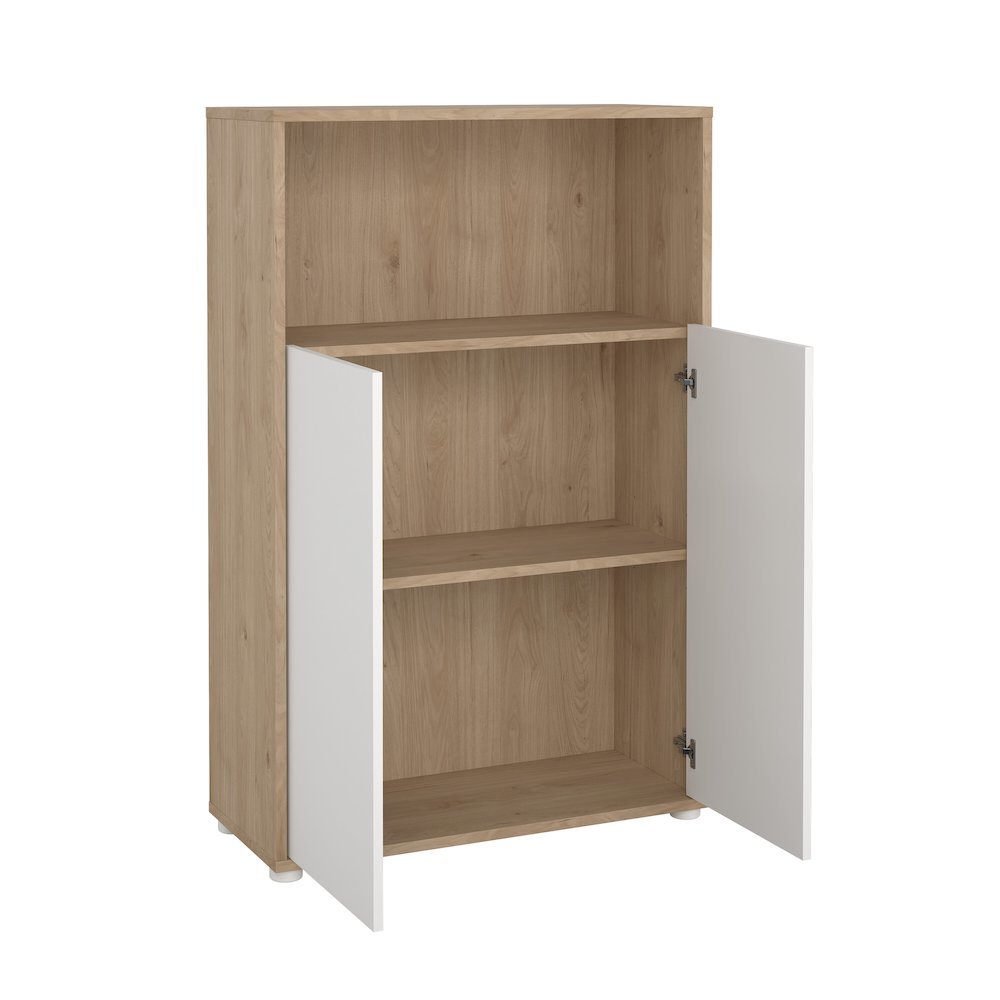 Brown 3-Shelf Bookcase with 2 Doors and Adjustable Storage Shelves