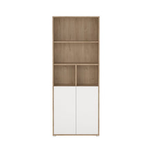Brown 6-Shelf Bookcase with 2 Doors for Home Office or Living Room