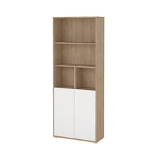 Brown 6-Shelf Bookcase with 2 Doors for Home Office or Living Room