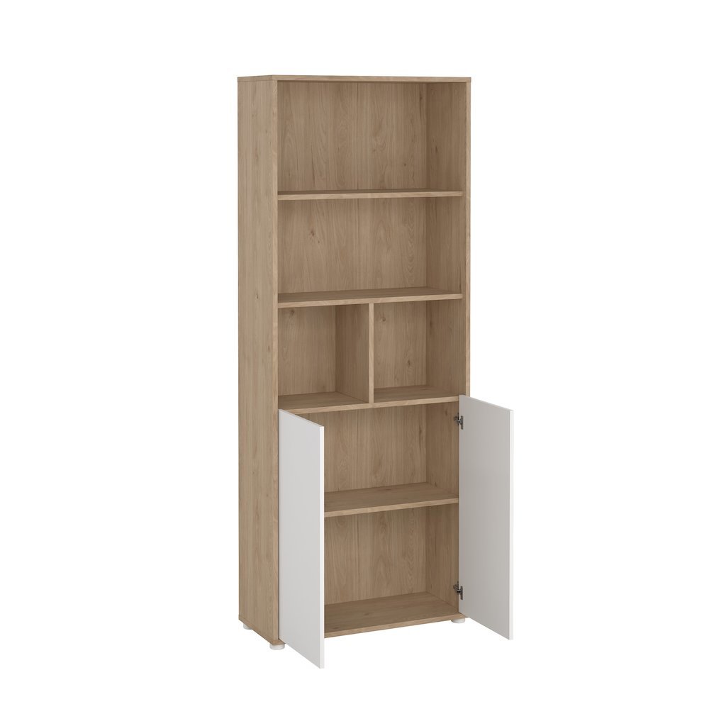 Brown 6-Shelf Bookcase with 2 Doors for Home Office or Living Room