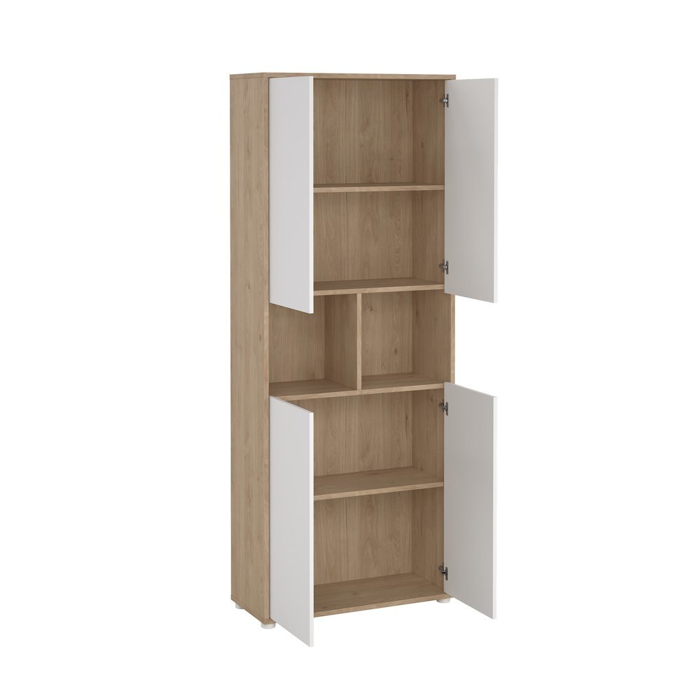 Brown 6-Shelf Bookcase with 4 Doors and Adjustable Shelves