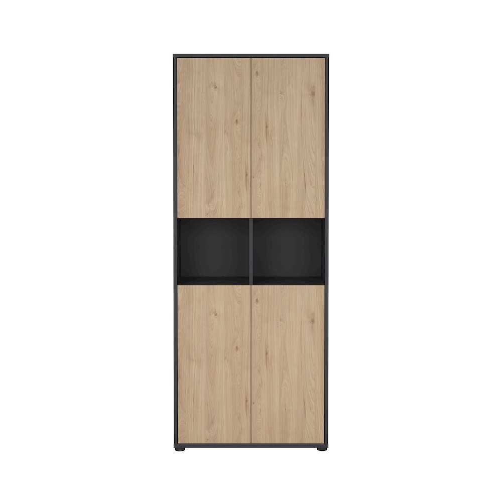 Gray 6-Shelf Bookcase with 4 Doors and Adjustable Storage Shelves