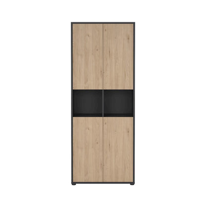 Gray 6-Shelf Bookcase with 4 Doors and Adjustable Storage Shelves
