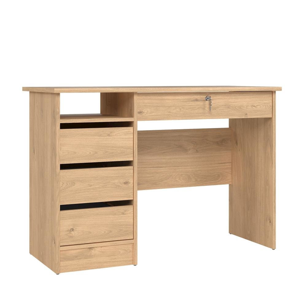 Brown Home Office Desk with 4 Drawers and Open Shelf for Study Use