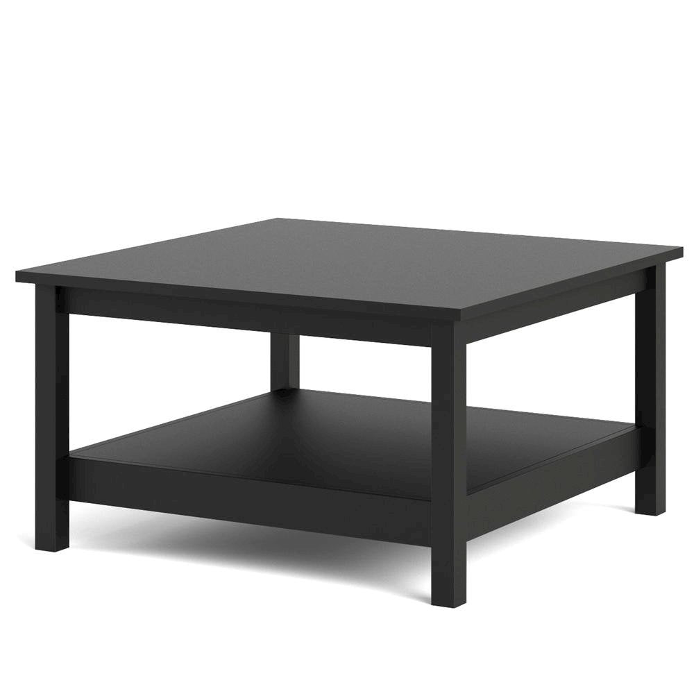 Modern Black Matte Coffee Table with Open Shelf for Living Room