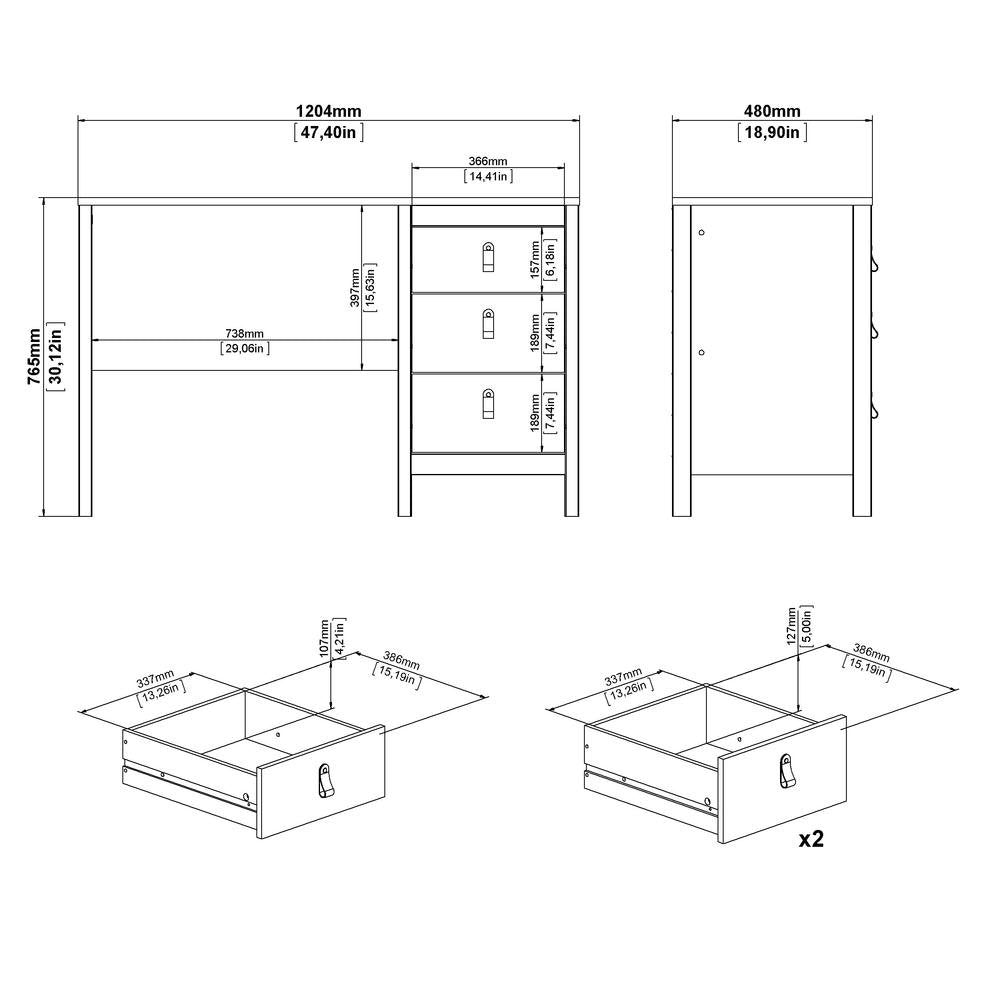 White 3-Drawer Computer Desk for Home Office or Study Table Area