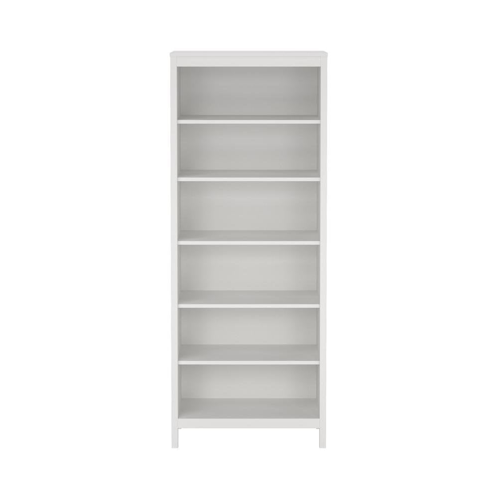Modern White 6-Shelf Bookcase with Adjustable Shelves for Home Office