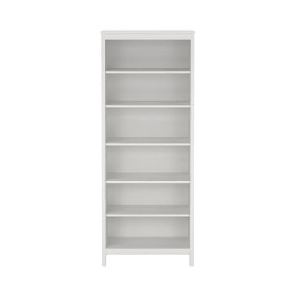 Modern White 6-Shelf Bookcase with Adjustable Shelves for Home Office
