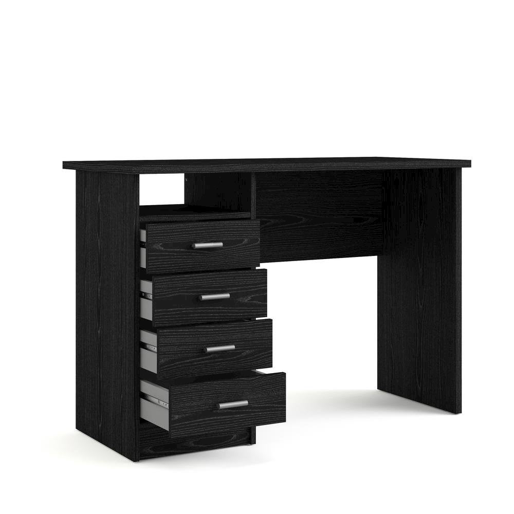 Modern Black Home Office Desk with 4 Drawers and Open Storage Shelf