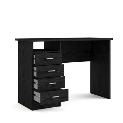 Modern Black Home Office Desk with 4 Drawers and Open Storage Shelf