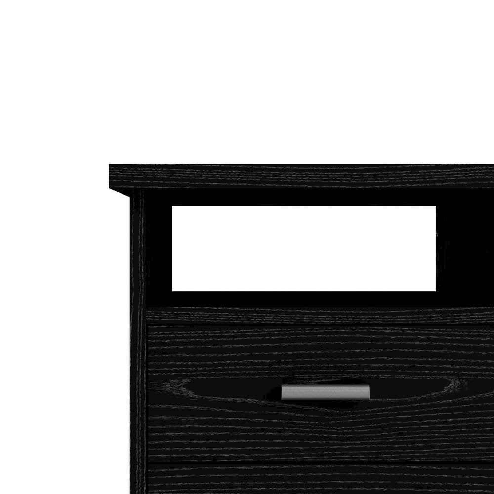 Modern Black Home Office Desk with 4 Drawers and Open Storage Shelf