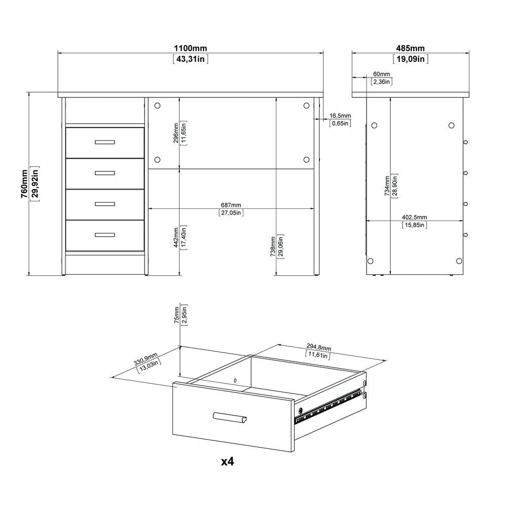 Modern Black Home Office Desk with 4 Drawers and Open Storage Shelf