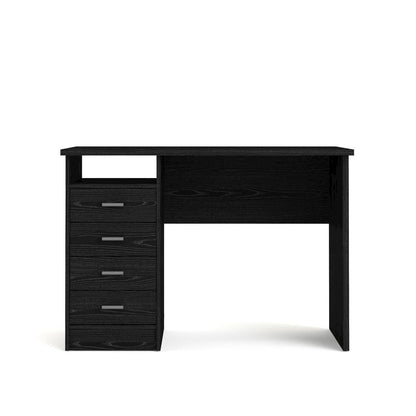Modern Black Home Office Desk with 4 Drawers and Open Storage Shelf
