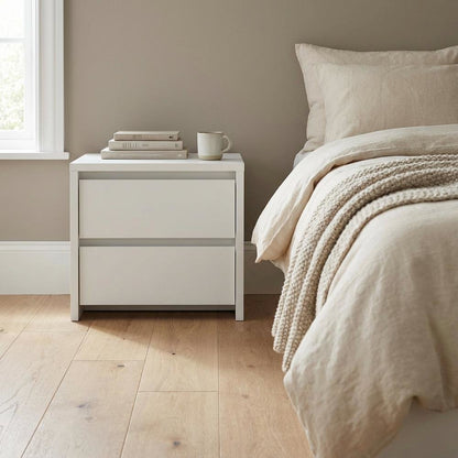 White 17-Inch Tall Nightstand with 2-Drawer Storage and Metal Runners