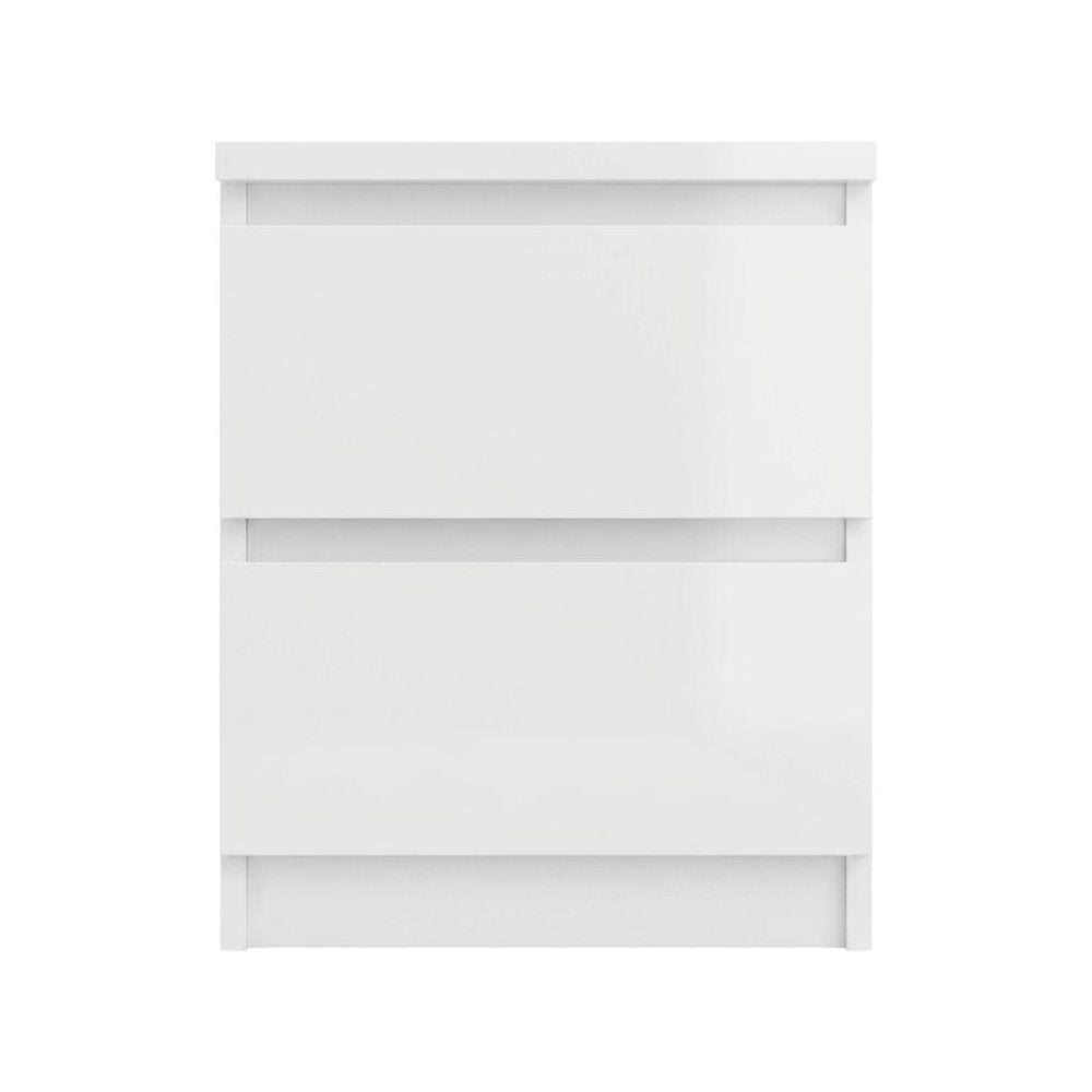 White High Gloss Nightstand with 2 Drawers and Timeless Design
