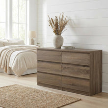Elegant Truffle Oak Double Dresser with Six Spacious Drawers for Storage