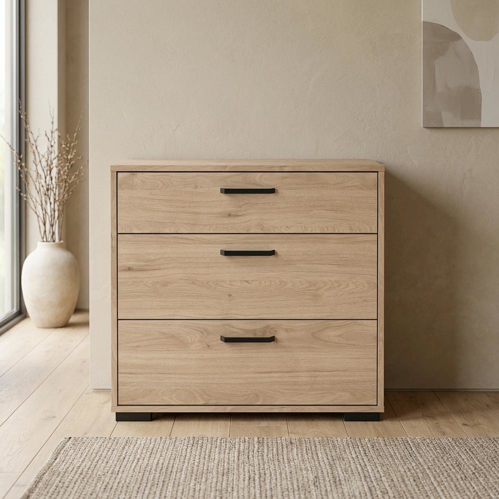 Jackson Hickory 3-Drawer Chest, 27 Inch Wide, Metal Drawer Runners